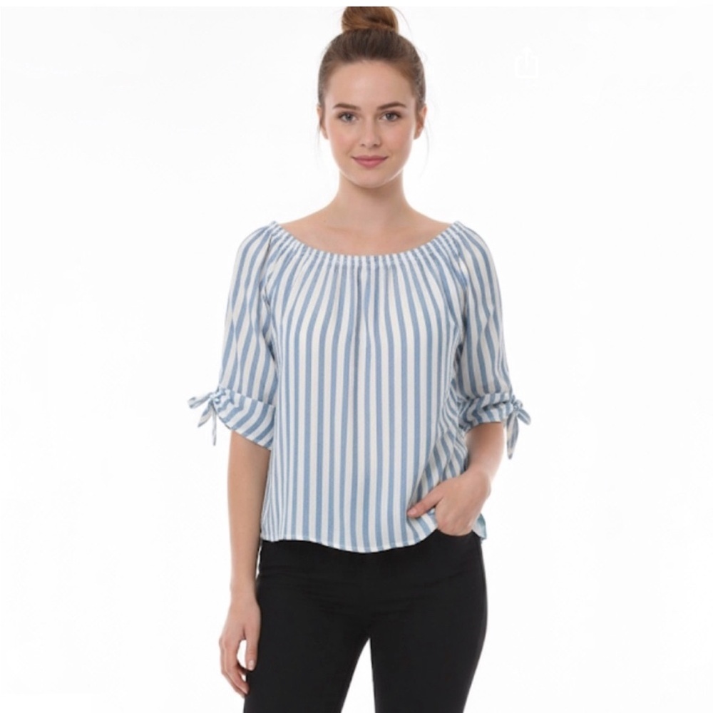 Mileage size medium blue white striped summer top